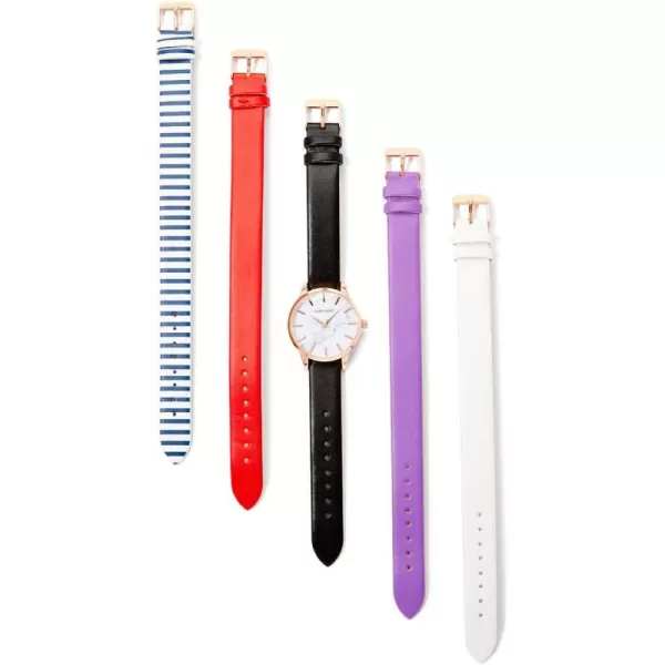 Laura Ashley Women's Case Solid Strap Watch Set 5 Interchangeable Straps 