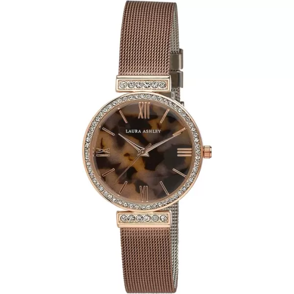 Laura Ashley Women's Marble Dial Crystal Bezel Mesh Strap Watch 