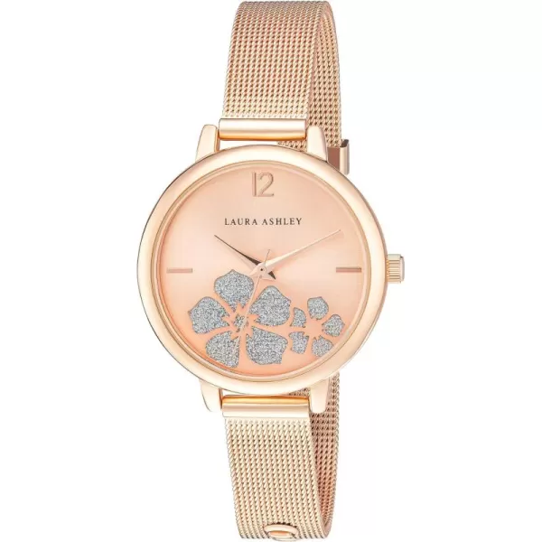 Laura Ashley Women's Sunray Floral Stone Dial 34mm Mesh Bracelet Watch 