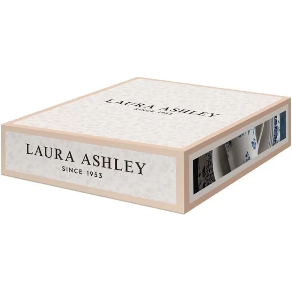 Laura Ashley 10" Candy Stripe Dinner Plate Set in Giftbox - 4 Porcelain Ceramic Plates - Microwave Safe Dishes - Blueprint Collectables, Blue/White
