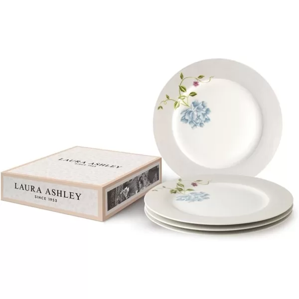 Laura Ashley 10" Candy Stripe Dinner Plate Set in Giftbox - 4 Porcelain Ceramic Plates - Microwave Safe Dishes - Blueprint Collectables, Blue/White