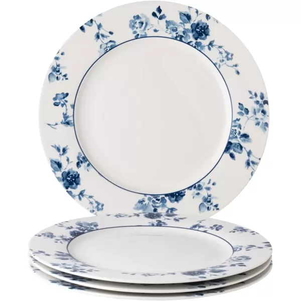 Laura Ashley 10" Candy Stripe Dinner Plate Set in Giftbox - 4 Porcelain Ceramic Plates - Microwave Safe Dishes - Blueprint Collectables, Blue/White