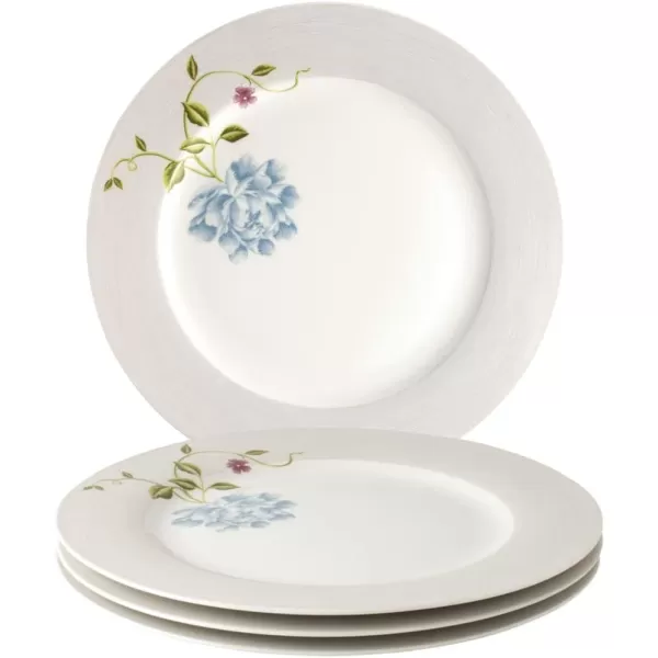 Laura Ashley 10" Candy Stripe Dinner Plate Set in Giftbox - 4 Porcelain Ceramic Plates - Microwave Safe Dishes - Blueprint Collectables, Blue/White