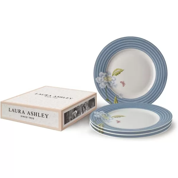 Laura Ashley Heritage Seaspray Candy 8" Dinner Plate Set in Giftbox - Porcelain Dining Plates - Microwave Safe Ceramic Dinnerware, Floral/Blue