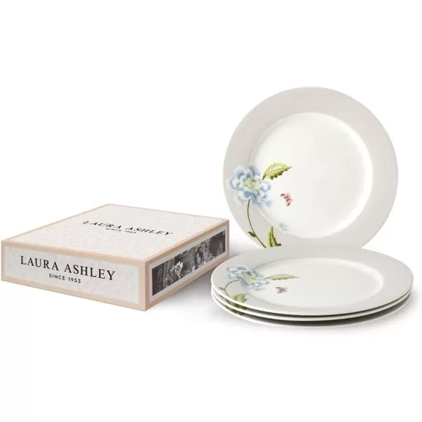 Laura Ashley Heritage Seaspray Candy 8" Dinner Plate Set in Giftbox - Porcelain Dining Plates - Microwave Safe Ceramic Dinnerware, Floral/Blue