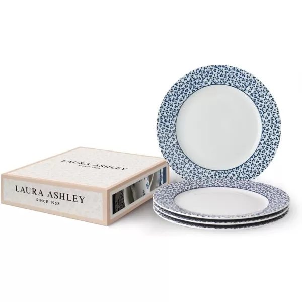 Laura Ashley Heritage Seaspray Candy 8" Dinner Plate Set in Giftbox - Porcelain Dining Plates - Microwave Safe Ceramic Dinnerware, Floral/Blue