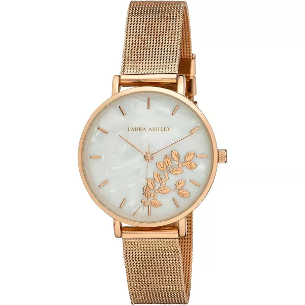 Laura Ashley Women's 34mm Engraved Floral Printed Mesh Strap Watch 