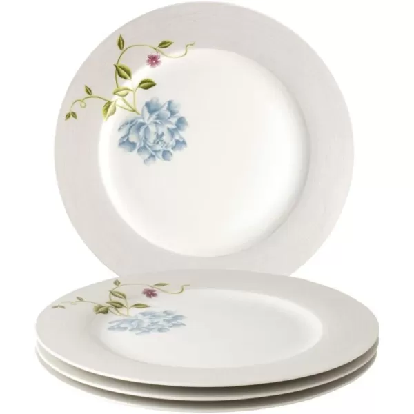 Laura Ashley 10" Candy Stripe Dinner Plate Set in Giftbox - 4 Porcelain Ceramic Plates - Microwave Safe Dishes - Blueprint Collectables, Blue/White