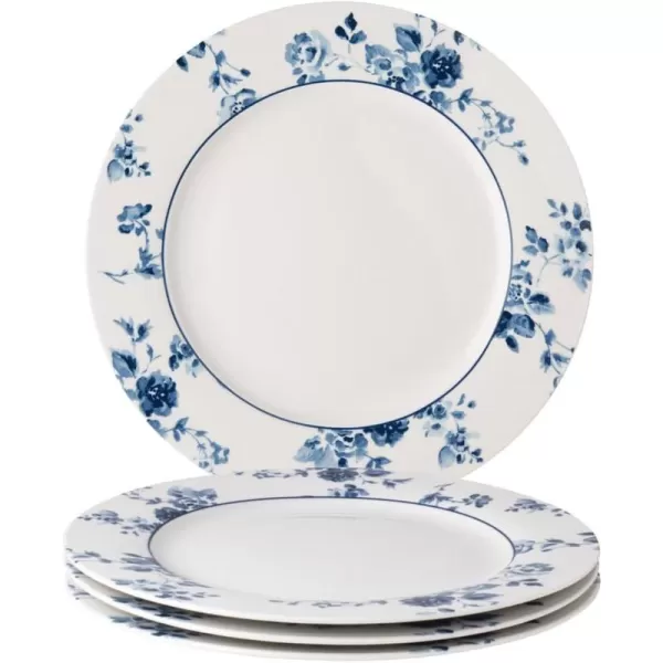 Laura Ashley 10" Candy Stripe Dinner Plate Set in Giftbox - 4 Porcelain Ceramic Plates - Microwave Safe Dishes - Blueprint Collectables, Blue/White