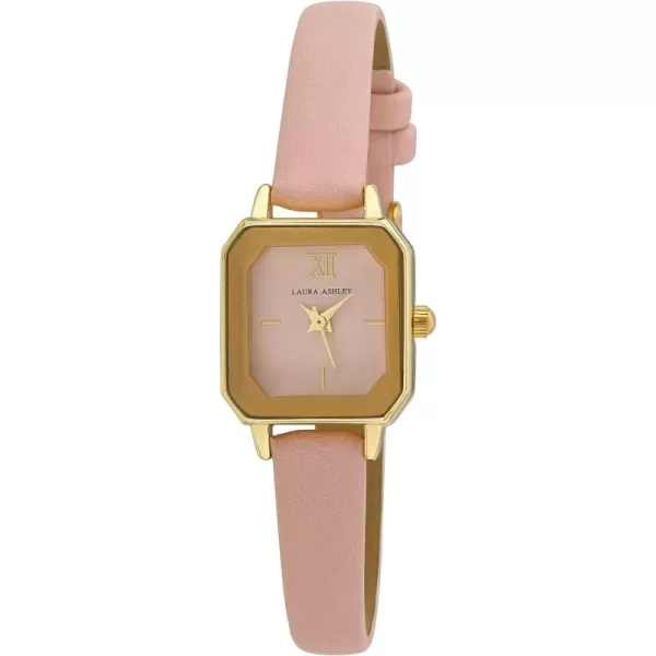 Laura Ashley Women's 22mm Faceted Tank Case Vegan Leather Strap Watch