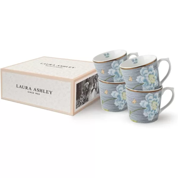 Laura Ashley 10 oz Midnight Uni Mug Set of 4 in Giftbox - Porcelain Coffee Cup Set - Dishwasher Safe Ceramic Mugs - Heritage Collectables