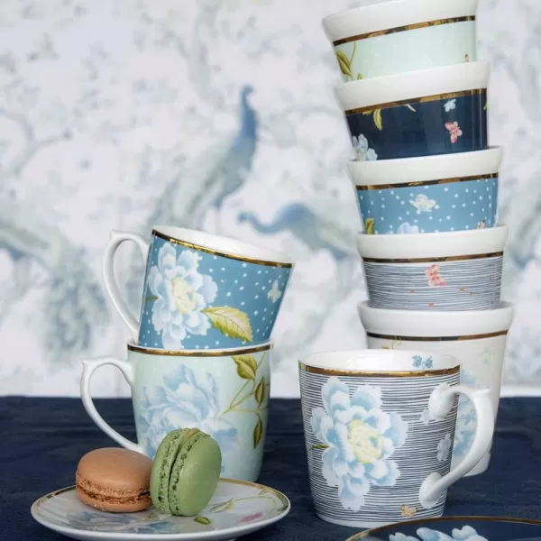Laura Ashley 10 oz Midnight Uni Mug Set of 4 in Giftbox - Porcelain Coffee Cup Set - Dishwasher Safe Ceramic Mugs - Heritage Collectables