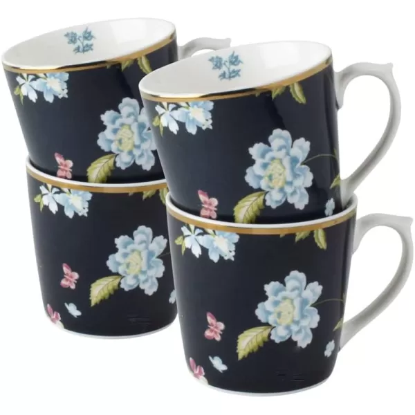 Laura Ashley 10 oz Midnight Uni Mug Set of 4 in Giftbox - Porcelain Coffee Cup Set - Dishwasher Safe Ceramic Mugs - Heritage Collectables