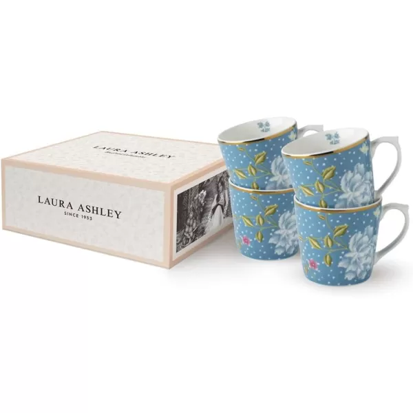 Laura Ashley 10 oz Midnight Uni Mug Set of 4 in Giftbox - Porcelain Coffee Cup Set - Dishwasher Safe Ceramic Mugs - Heritage Collectables