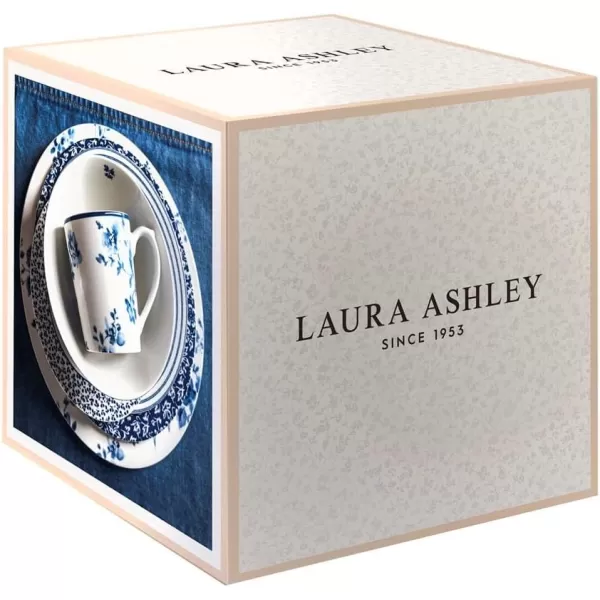 Laura Ashley Blueprint 16-PC Service for 4 Mixed Dinnerware Gift Set - Porcelain Mugs, Bowls, Dinner Plates Set w/ 9 Inch China Rose Accent Dishes