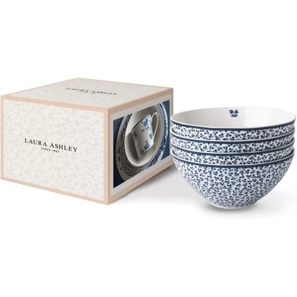 Laura Ashley Floris 6" Bowl Giftbox, Set of 4 - Porcelain Soup/Cereal Dish - Dishwasher &amp; Microwave Safe Bowls - Blueprint Collectables, Floral