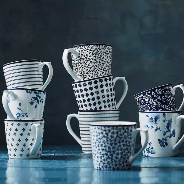 Laura Ashley Set/4 mugs 9 oz Candy Stripe in giftbox Blueprint Collectables