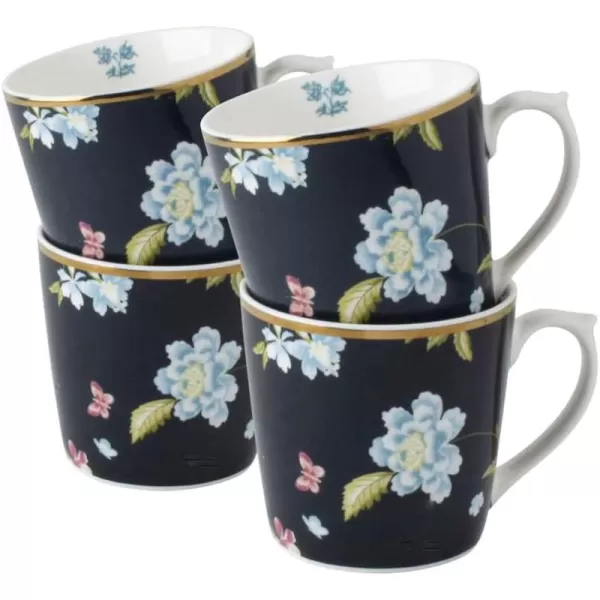 Laura Ashley 10 oz Midnight Uni Mug Set of 4 in Giftbox - Porcelain Coffee Cup Set - Dishwasher Safe Ceramic Mugs - Heritage Collectables