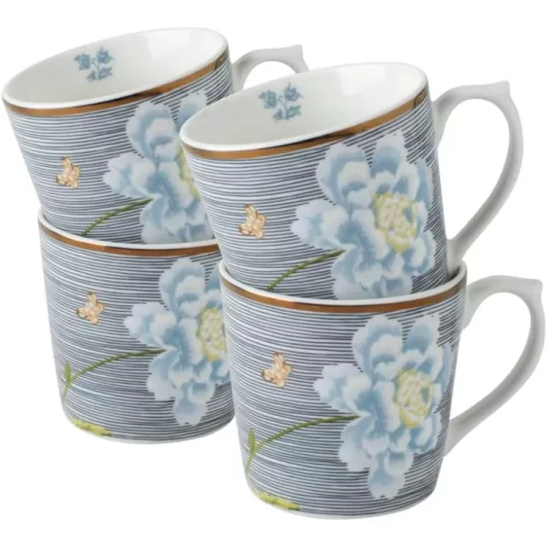 Laura Ashley 10 oz Midnight Uni Mug Set of 4 in Giftbox - Porcelain Coffee Cup Set - Dishwasher Safe Ceramic Mugs - Heritage Collectables