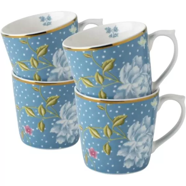 Laura Ashley 10 oz Midnight Uni Mug Set of 4 in Giftbox - Porcelain Coffee Cup Set - Dishwasher Safe Ceramic Mugs - Heritage Collectables