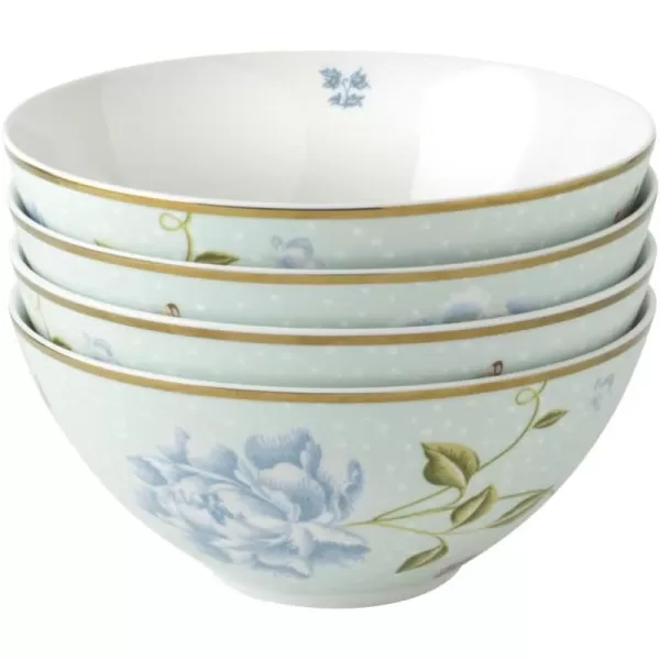 Laura Ashley Floris 6" Bowl Giftbox, Set of 4 - Porcelain Soup/Cereal Dish - Dishwasher &amp; Microwave Safe Bowls - Blueprint Collectables, Floral