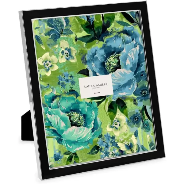 Laura Ashley 8x10 White Enamel Picture Frame, Silver Metal Edge with Easel, for Countertop, Counterspace, Tabletop Display, Bookshelf, Desk, Wall Décor, Photo Gallery