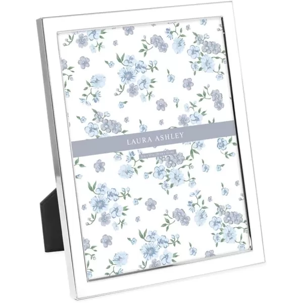 Laura Ashley 8x10 White Enamel Picture Frame, Silver Metal Edge with Easel, for Countertop, Counterspace, Tabletop Display, Bookshelf, Desk, Wall Décor, Photo Gallery