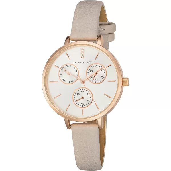 Laura Ashley Women's Faux Chrono Dial 36mm Vegan Leather Strap Watch 
