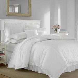 imageLaura Ashley  Queen Duvet Cover Set Reversible Cotton Bedding with Matching Shams Lightweight Home Decor for All Seasons Annabella White QueenWhite