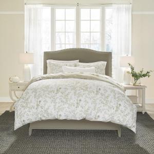 imageLaura Ashley Home  Queen Duvet Cover Set Cotton Reversible Bedding with Matching Shams Medium Weight Bedding for All Seasons Lindy Green QueenGreenBeige