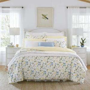 imageLaura Ashley Home  Queen Duvet Cover Set Cotton Sateen Reversible Bedding with Matching Shams All Season Home Decor Meadow Floral Blue QueenBlueYellowGreenWhite