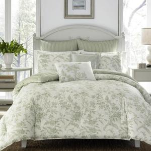 imageLaura Ashley Home  Queen Duvet Cover Set Reversible Cotton Bedding with Matching Shams Lightweight Home Decor for All Seasons Natalie Sage Queen GreenQueen 7Piece