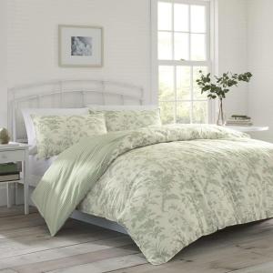imageLaura Ashley Home  Queen Duvet Cover Set Reversible Cotton Bedding with Matching Shams Lightweight Home Decor for All Seasons Natalie Sage Queen GreenKing 3Piece