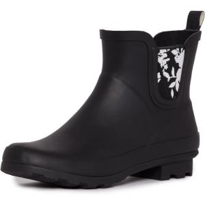 imageLaura Ashley Ladies Mid Cut Ankle Height Rubber Rain Boots Lightweight Waterproof Booties for WomenBlack