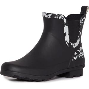 imageLaura Ashley Ladies Mid Cut Ankle Height Rubber Rain Boots Lightweight Waterproof Booties for WomenBlack Floral
