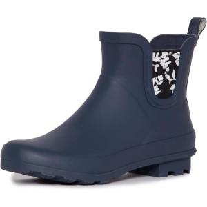 imageLaura Ashley Ladies Mid Cut Ankle Height Rubber Rain Boots Lightweight Waterproof Booties for WomenDk Denim