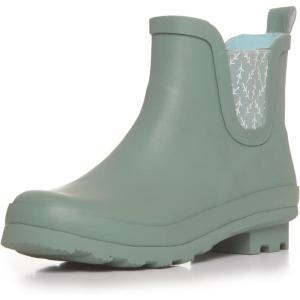imageLaura Ashley Ladies Mid Cut Ankle Height Rubber Rain Boots Lightweight Waterproof Booties for WomenGreen