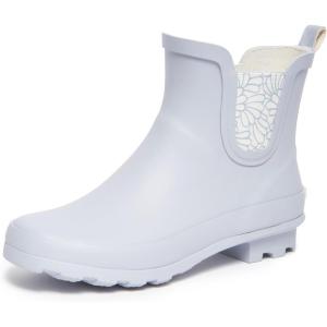 imageLaura Ashley Ladies Mid Cut Ankle Height Rubber Rain Boots Lightweight Waterproof Booties for WomenLt Blue Blossom