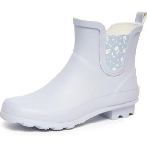 imageLaura Ashley Ladies Mid Cut Ankle Height Rubber Rain Boots Lightweight Waterproof Booties for WomenLt Blue Petals