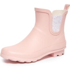 imageLaura Ashley Ladies Mid Cut Ankle Height Rubber Rain Boots Lightweight Waterproof Booties for WomenPink Blossom