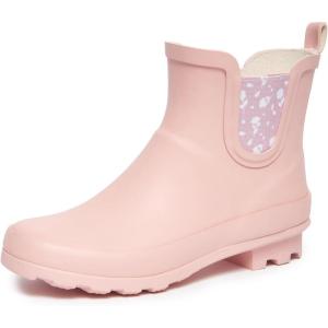 imageLaura Ashley Ladies Mid Cut Ankle Height Rubber Rain Boots Lightweight Waterproof Booties for WomenPink Petals