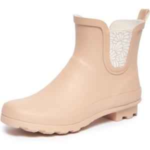 imageLaura Ashley Ladies Mid Cut Ankle Height Rubber Rain Boots Lightweight Waterproof Booties for WomenTan Blossom
