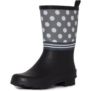 imageLaura Ashley Womens Rain Footwear Stripe Mid Calf Waterproof Rubber GardenRainboots Low Heel Slip Resistant Boots for WomenBlack