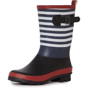 imageLaura Ashley Womens Rain Footwear Stripe Mid Calf Waterproof Rubber GardenRainboots Low Heel Slip Resistant Boots for WomenBurgundy
