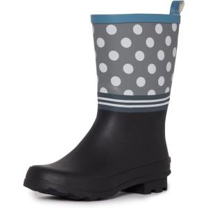 imageLaura Ashley Womens Rain Footwear Stripe Mid Calf Waterproof Rubber GardenRainboots Low Heel Slip Resistant Boots for WomenDenim