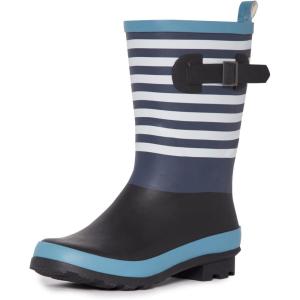 imageLaura Ashley Womens Rain Footwear Stripe Mid Calf Waterproof Rubber GardenRainboots Low Heel Slip Resistant Boots for WomenDenim Stripe