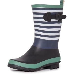 imageLaura Ashley Womens Rain Footwear Stripe Mid Calf Waterproof Rubber GardenRainboots Low Heel Slip Resistant Boots for WomenLt Green