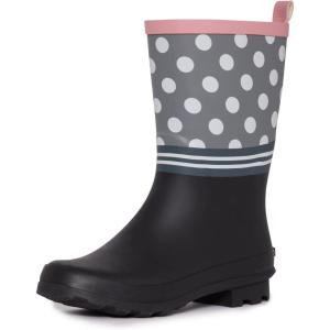 imageLaura Ashley Womens Rain Footwear Stripe Mid Calf Waterproof Rubber GardenRainboots Low Heel Slip Resistant Boots for WomenPink
