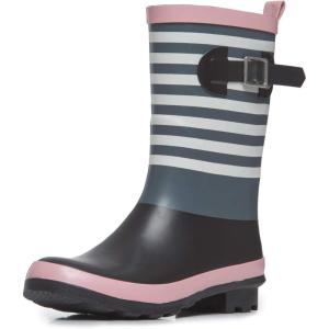 imageLaura Ashley Womens Rain Footwear Stripe Mid Calf Waterproof Rubber GardenRainboots Low Heel Slip Resistant Boots for WomenPink Stripe