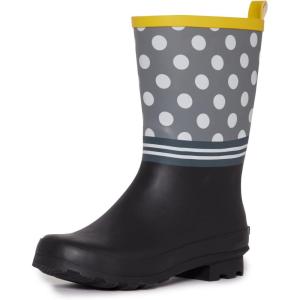 imageLaura Ashley Womens Rain Footwear Stripe Mid Calf Waterproof Rubber GardenRainboots Low Heel Slip Resistant Boots for WomenYellow
